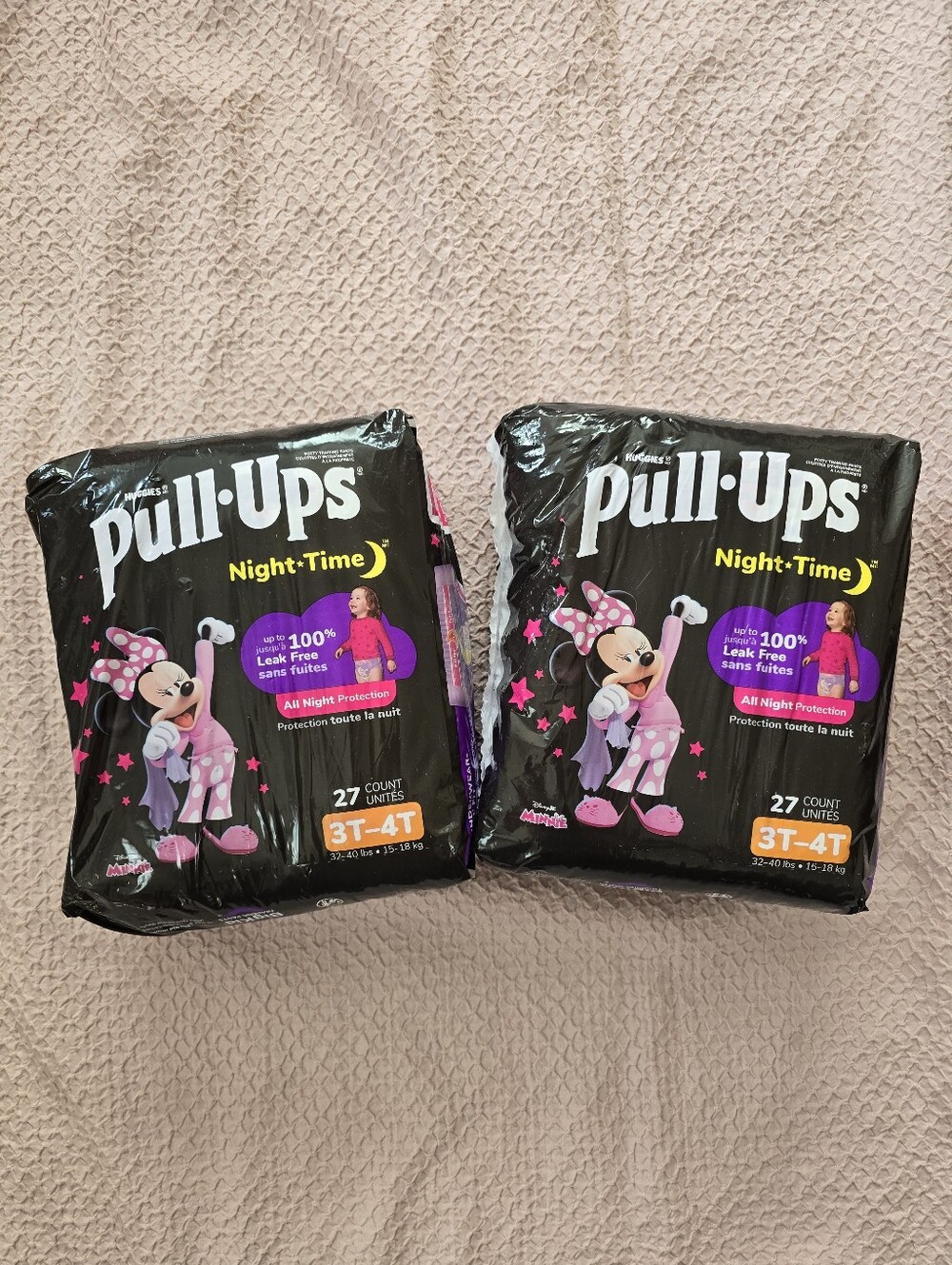 NEW 2 Packs Huggies Pull-Ups Girl's Night-Time Minnie Mouse Training Pants 3T-4T